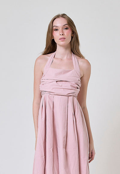 Melantha Old Rose Cowl Halter Midi Dress