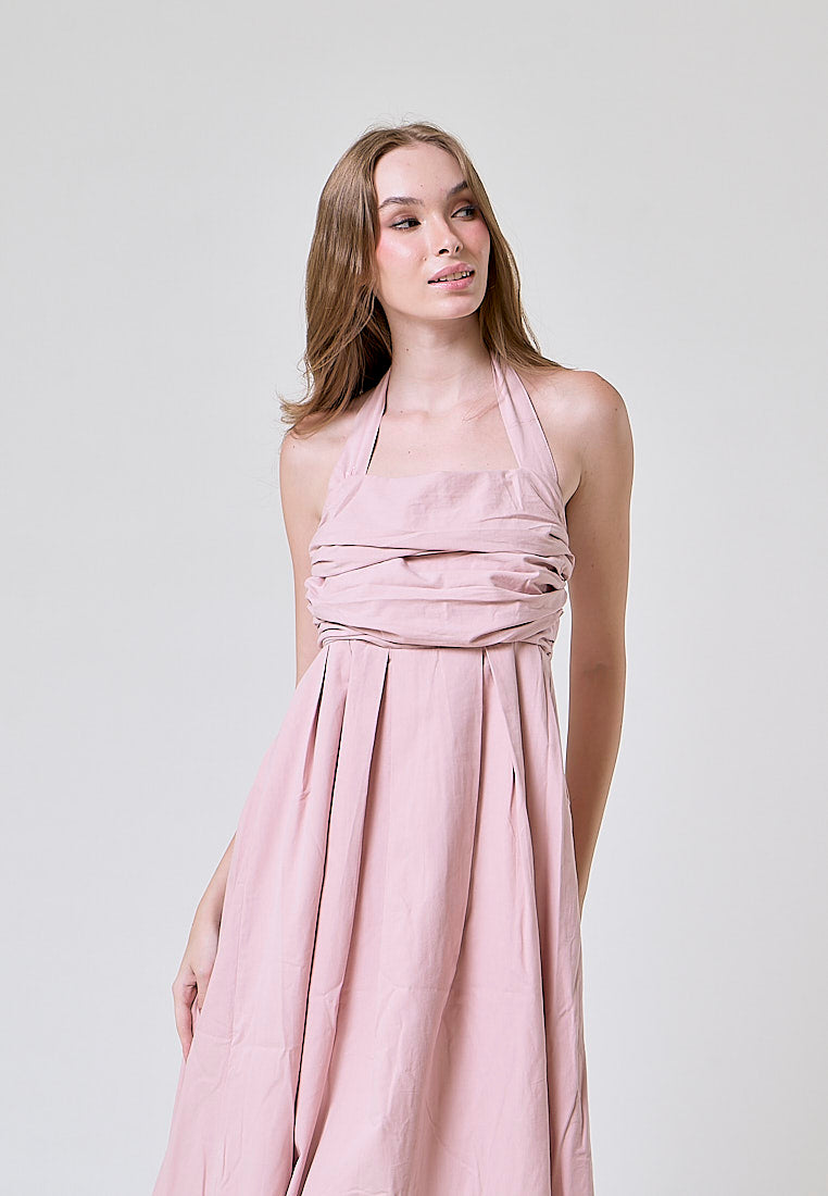 Melantha Old Rose Cowl Halter Midi Dress