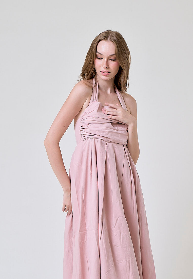 Melantha Old Rose Cowl Halter Midi Dress