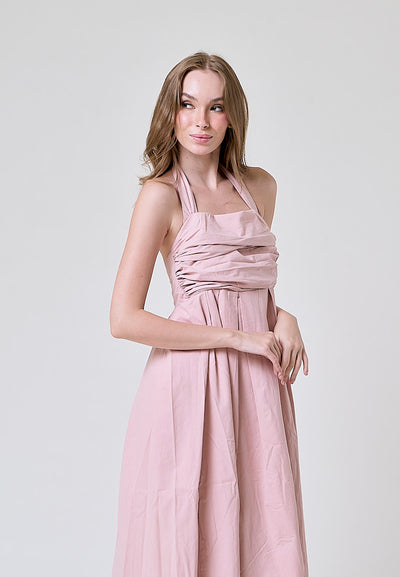 Melantha Old Rose Cowl Halter Midi Dress