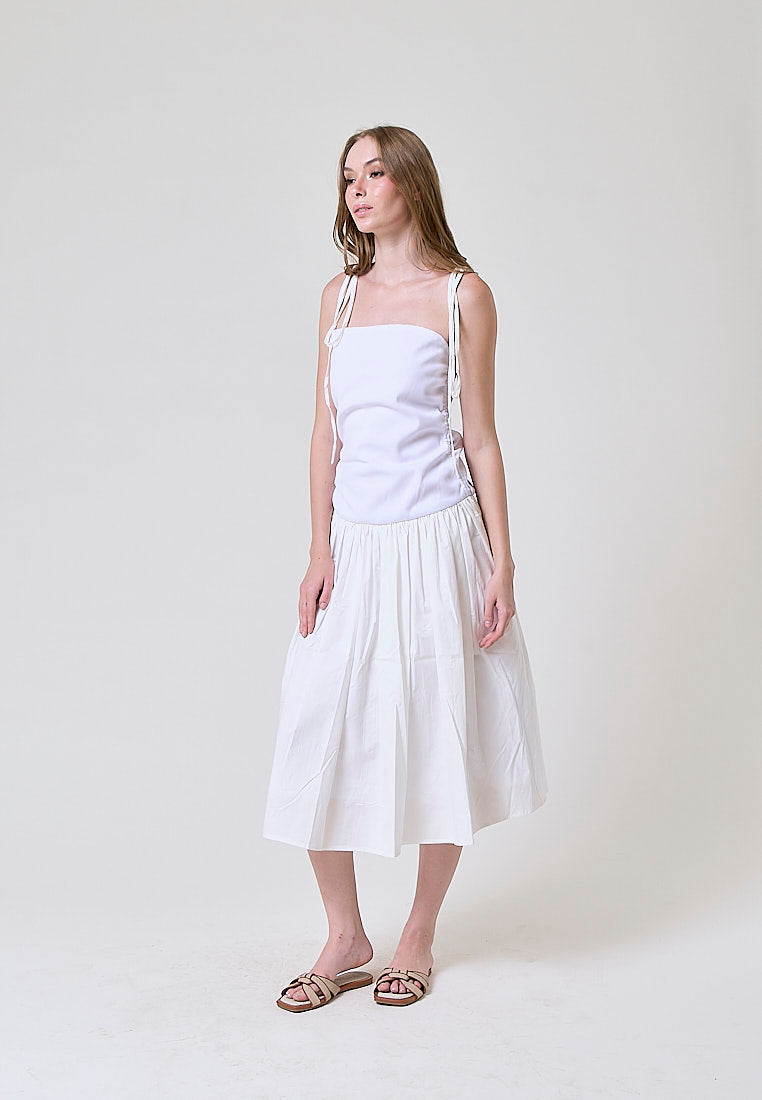 Mariella White Self Tie Midi Dress