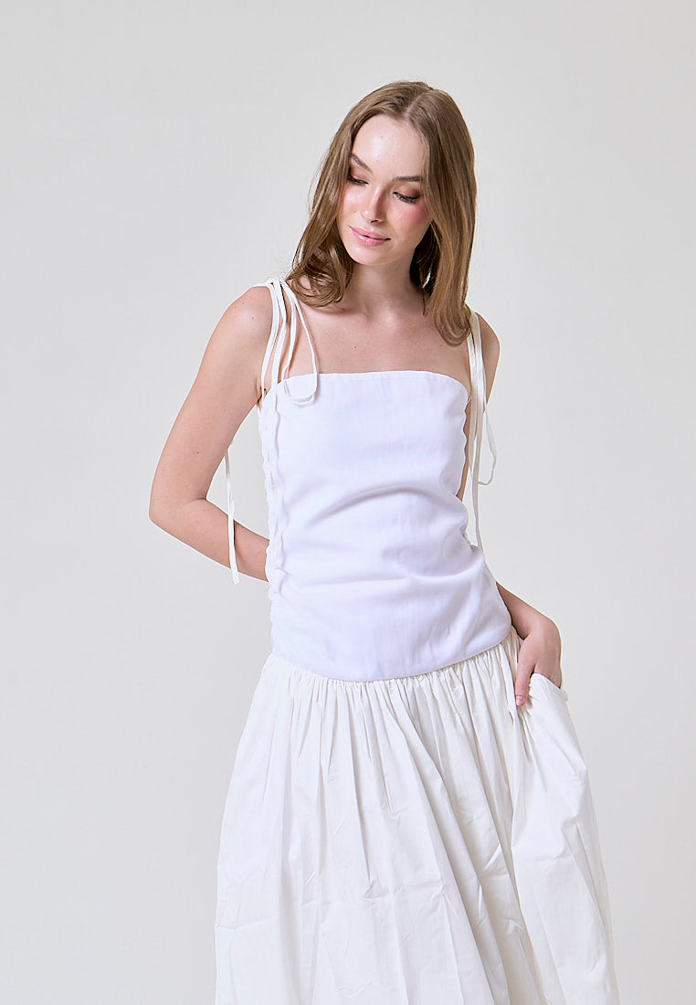 Mariella White Self Tie Midi Dress