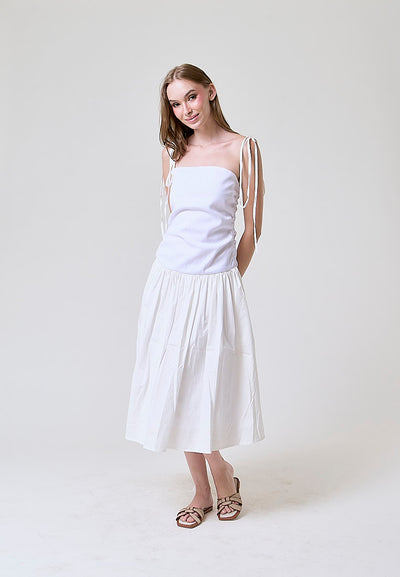 Mariella White Self Tie Midi Dress