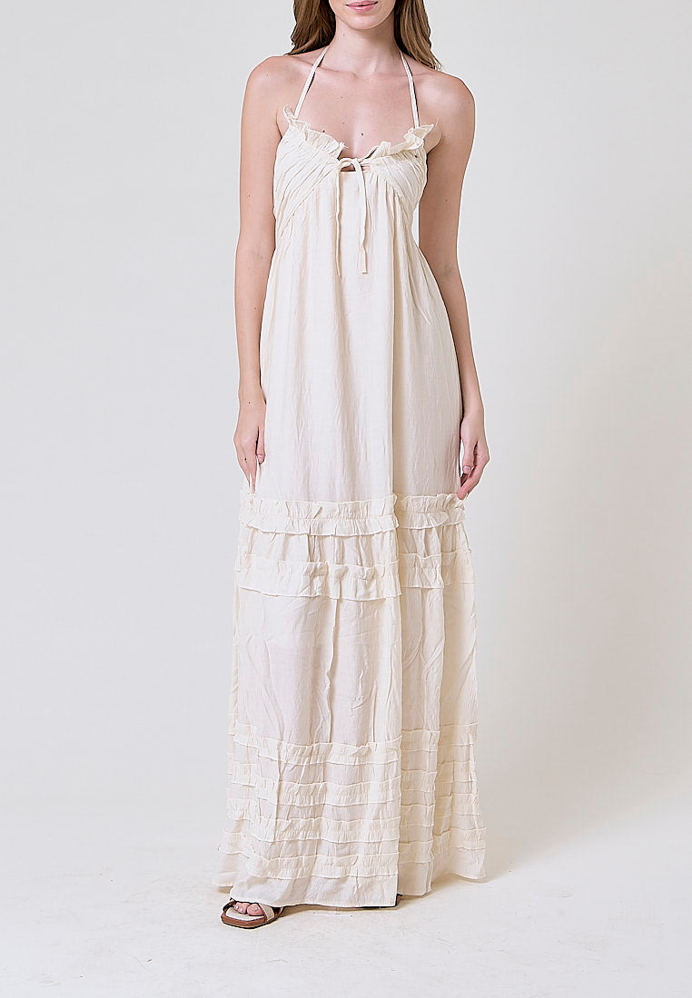 Heinrich Beige Back Hollow Out Sweet Ruffle Maxi Dress