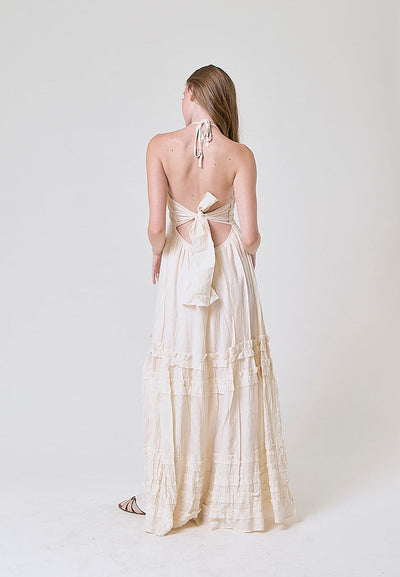 Heinrich Beige Back Hollow Out Sweet Ruffle Maxi Dress