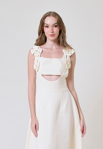 Cassidy Cream  Tiered With Flower Applique Details Midi Dress