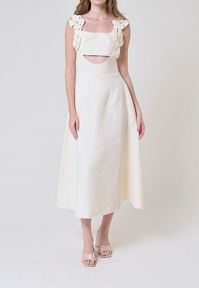 Cassidy Cream  Tiered With Flower Applique Details Midi Dress