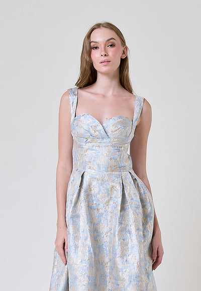 Ludovica Ash Blue Floral Pattern Midi Dress