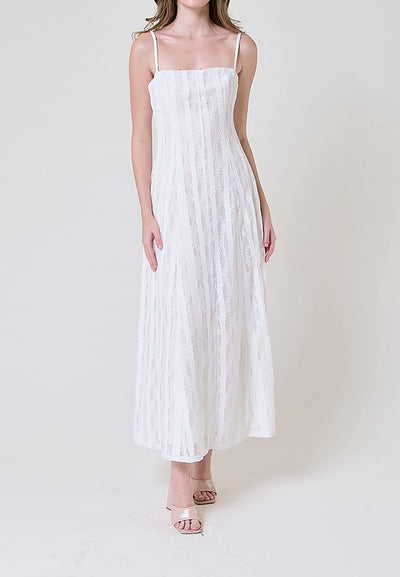 Ayumi White Square Neck Lace Midi Dress