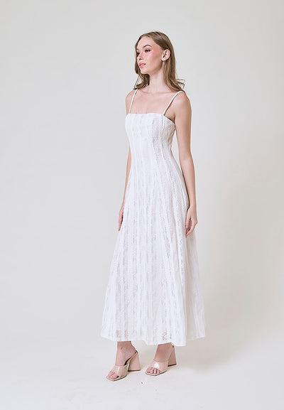 Ayumi White Square Neck Lace Midi Dress