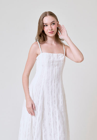 Ayumi White Square Neck Lace Midi Dress