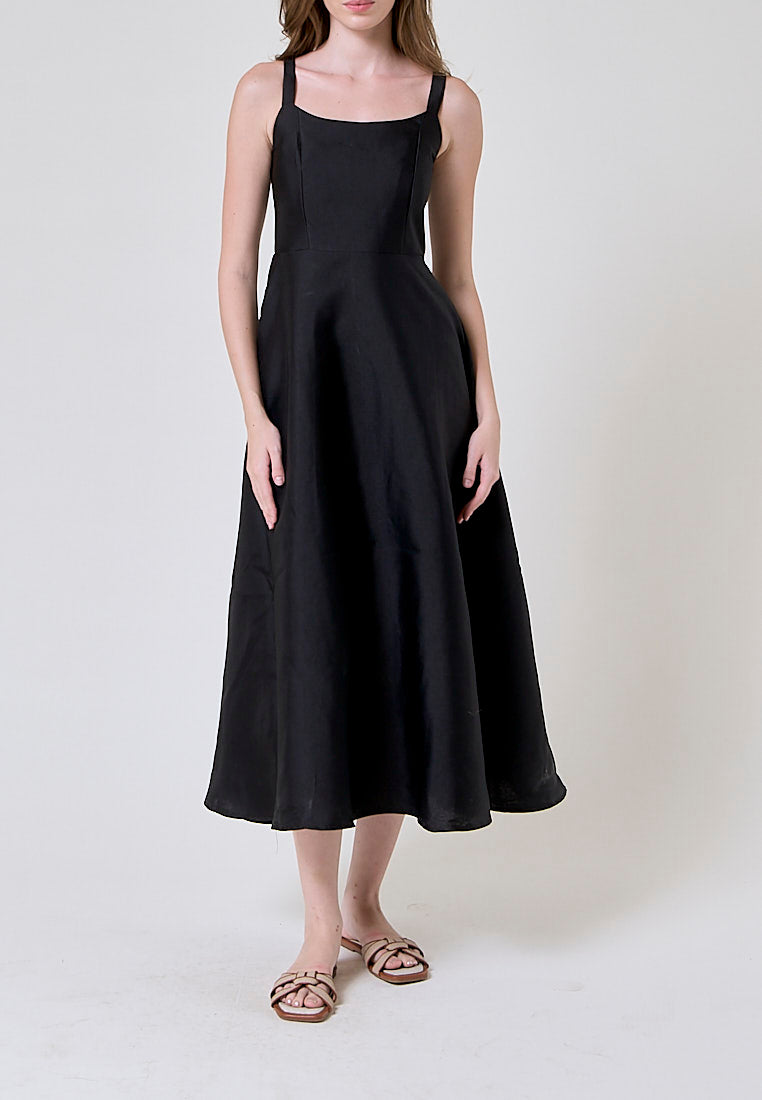 Euphoria Black Flowy A Line Midi Dress