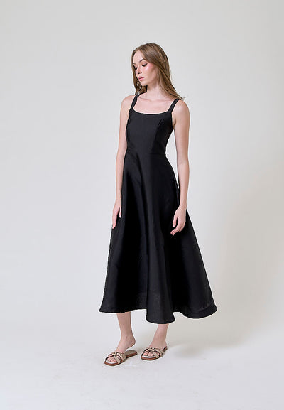 Euphoria Black Flowy A Line Midi Dress