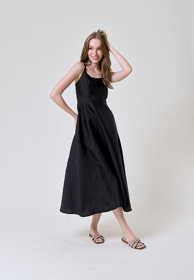 Euphoria Black Flowy A Line Midi Dress