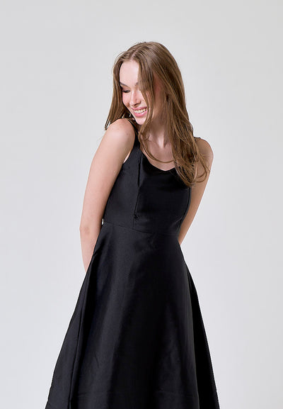 Euphoria Black Flowy A Line Midi Dress