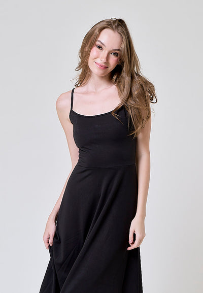 Oprah Black Bubble Ruffle Flowy A Line Midi Dress