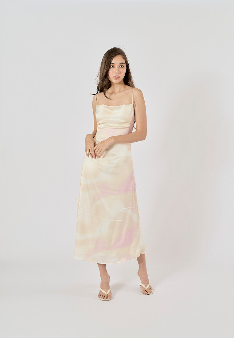 Ambrosia Multi Color Print Back Hollow Out Maxi Dress