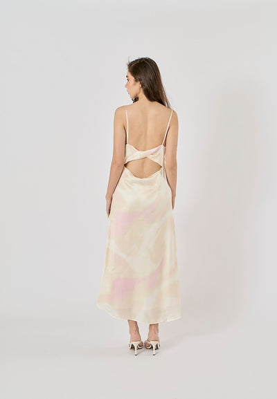 Ambrosia Multi Color Print Back Hollow Out Maxi Dress