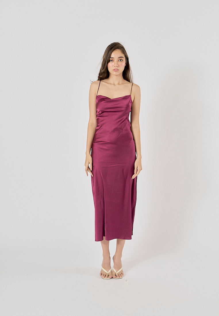 Enora Purple Back Hollow Out Back Lace Up Midi Dress