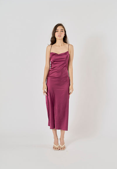 Enora Purple Back Hollow Out Back Lace Up Midi Dress