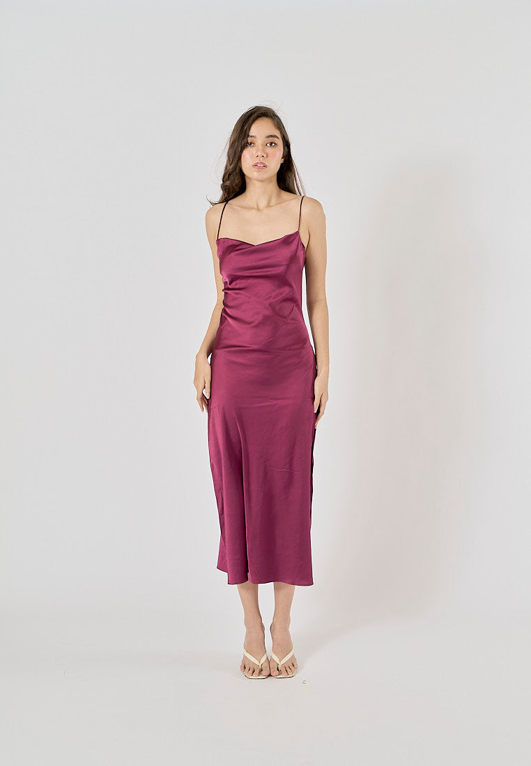 Enora Purple Back Hollow Out Back Lace Up Midi Dress