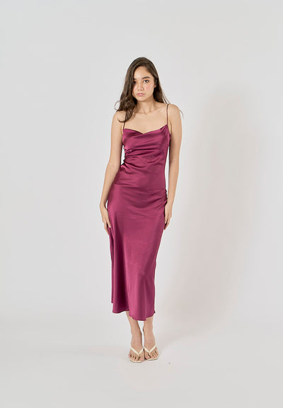 Enora Purple Back Hollow Out Back Lace Up Midi Dress