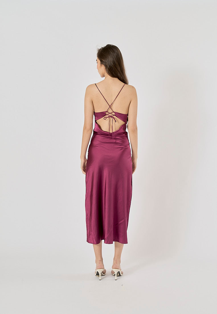 Enora Purple Back Hollow Out Back Lace Up Midi Dress