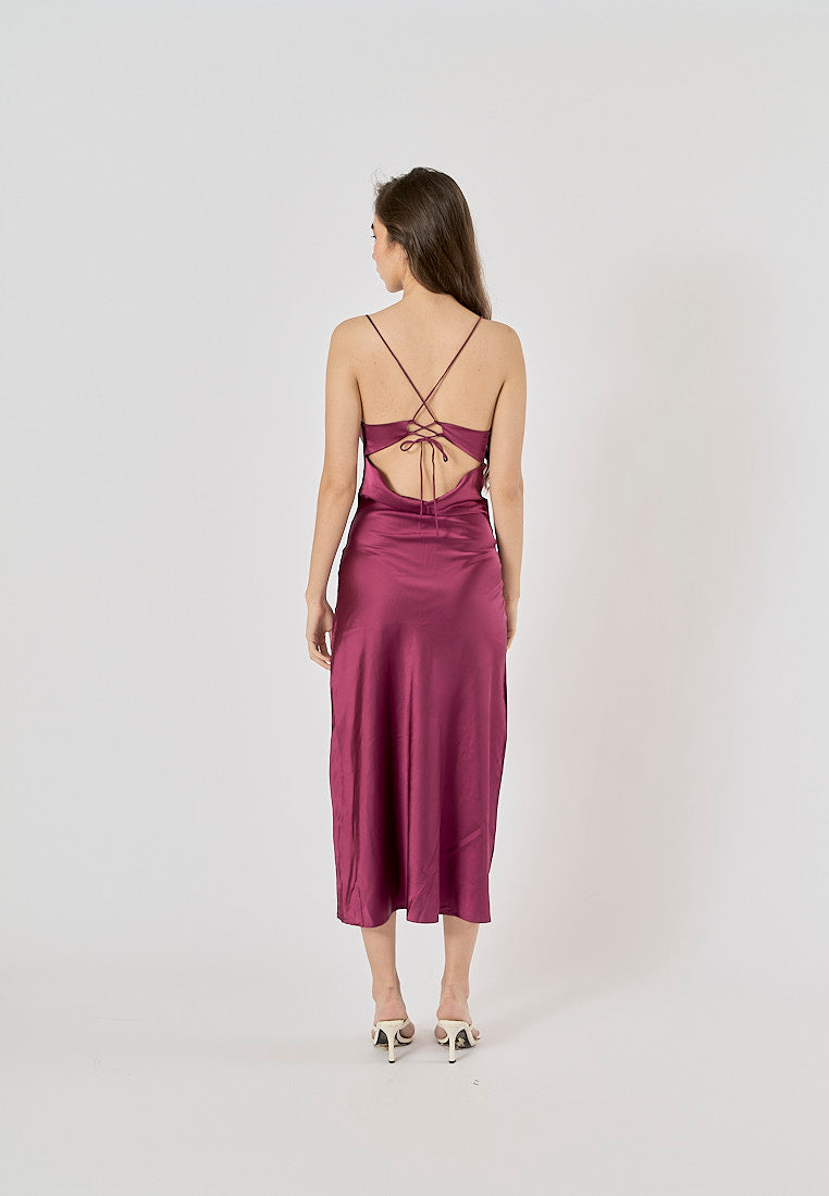 Enora Purple Back Hollow Out Back Lace Up Midi Dress