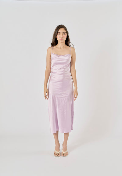 Enora Lilac Back Hollow Out Back Lace Up Midi Dress