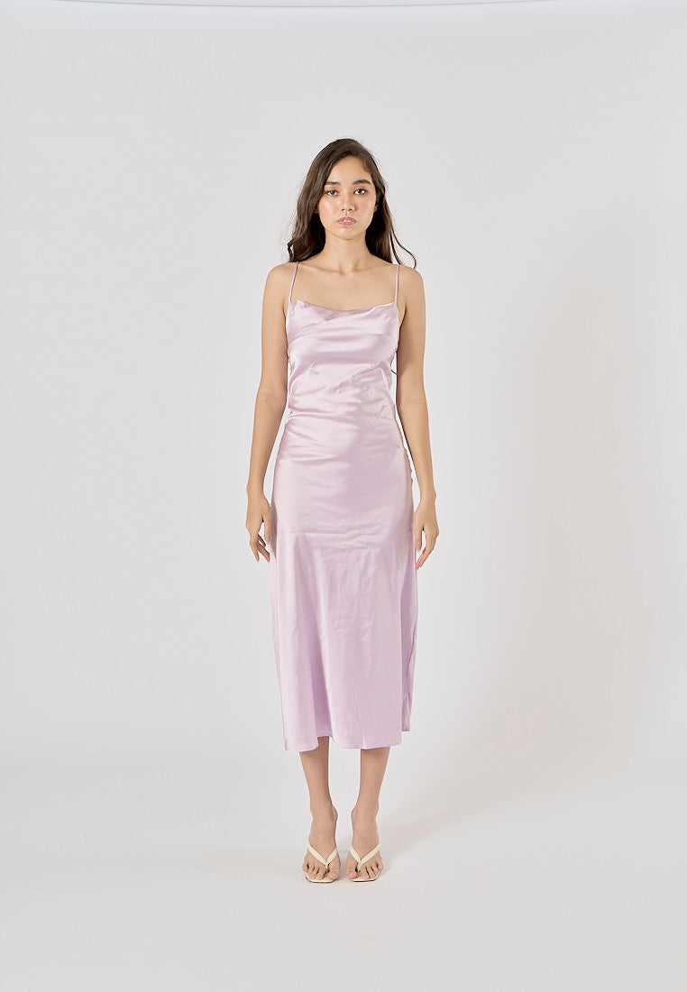 Enora Lilac Back Hollow Out Back Lace Up Midi Dress