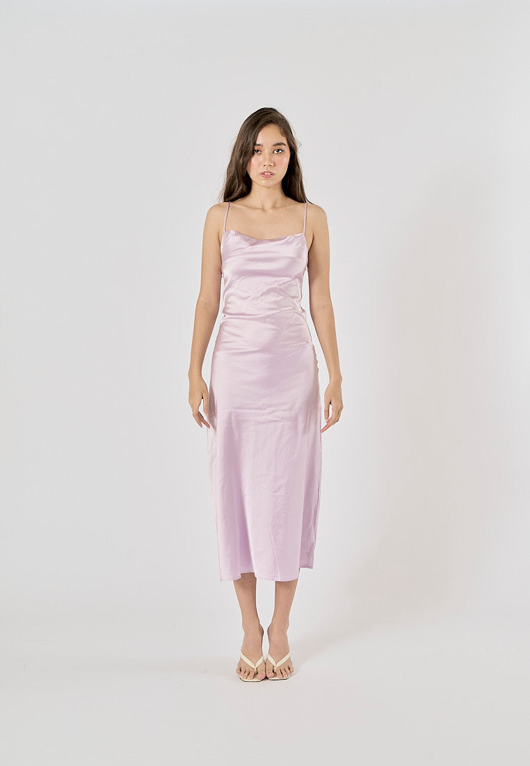 Enora Lilac Back Hollow Out Back Lace Up Midi Dress