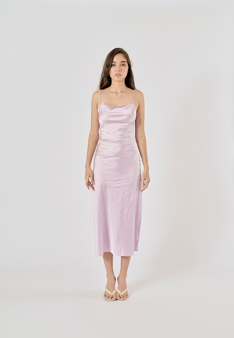 Enora Lilac Back Hollow Out Back Lace Up Midi Dress