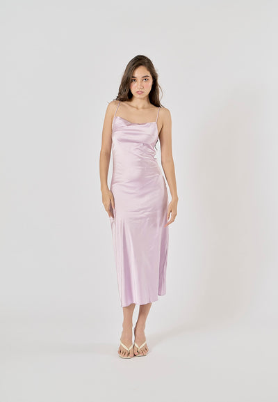 Enora Lilac Back Hollow Out Back Lace Up Midi Dress