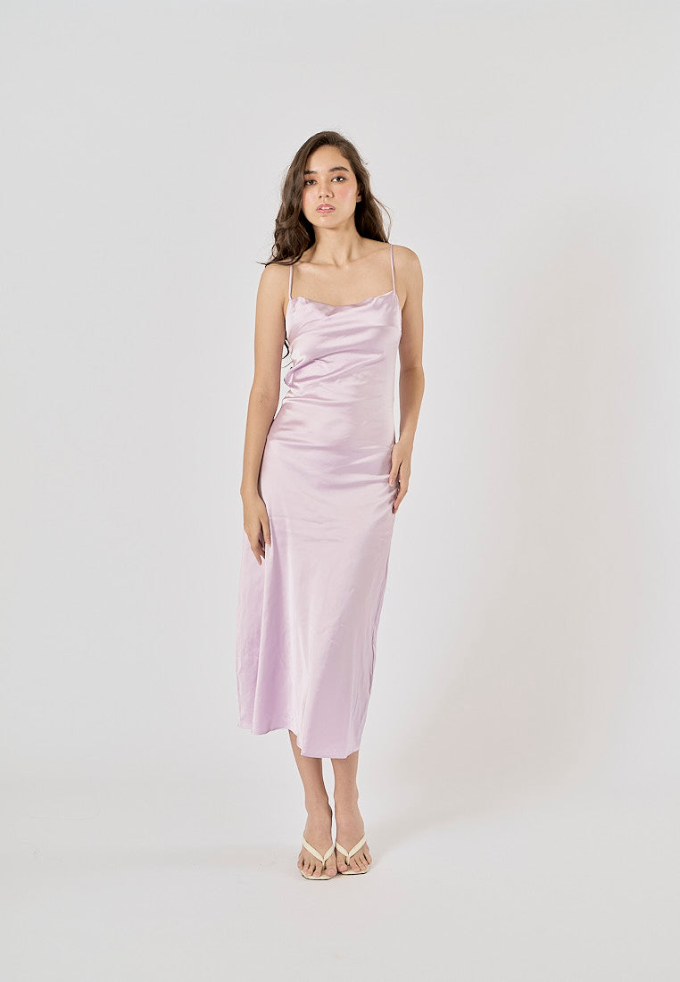 Enora Lilac Back Hollow Out Back Lace Up Midi Dress