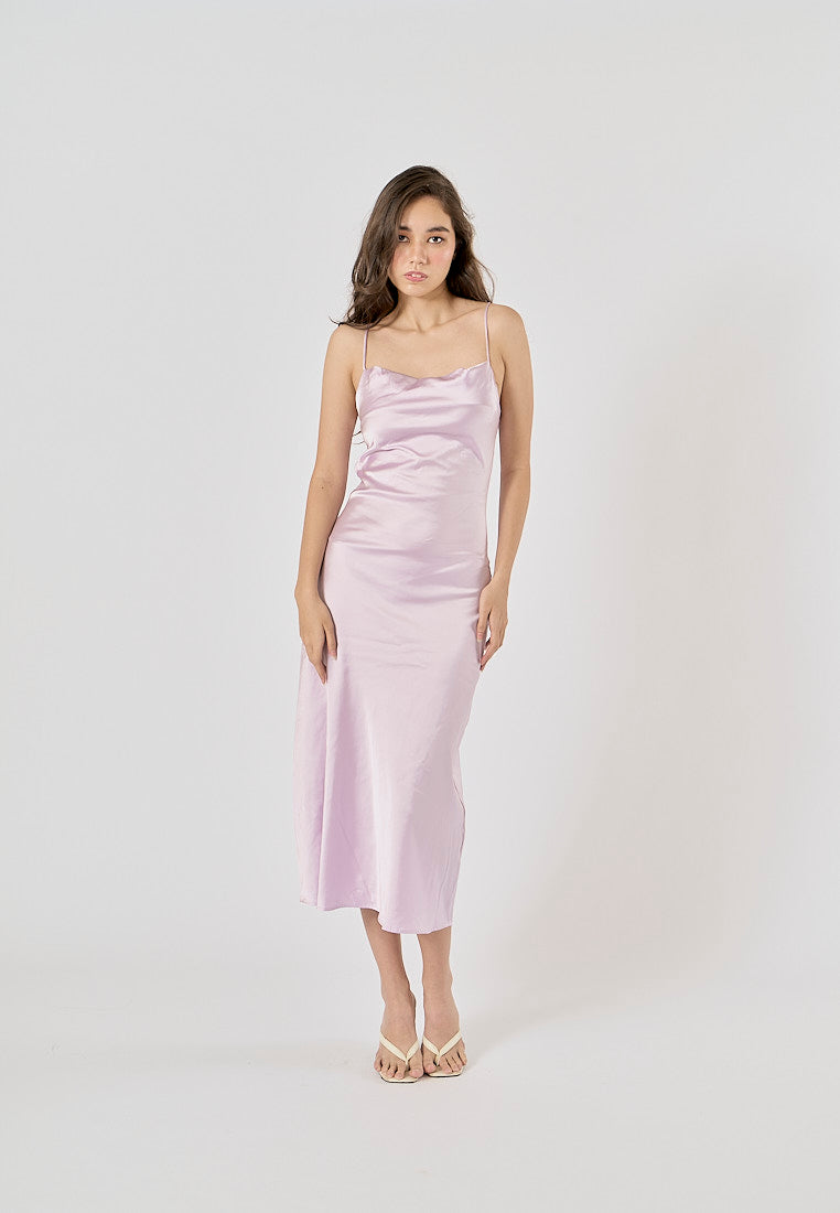 Enora Lilac Back Hollow Out Back Lace Up Midi Dress