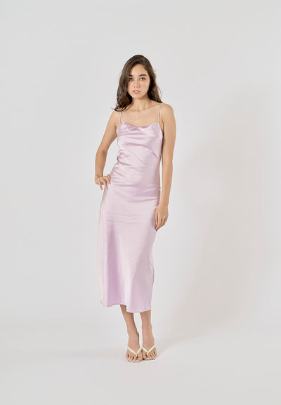 Enora Lilac Back Hollow Out Back Lace Up Midi Dress