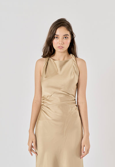 Seporha Khaki Cowl Neck Midi Dress