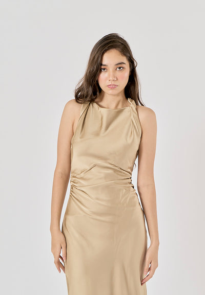 Seporha Khaki Cowl Neck Midi Dress