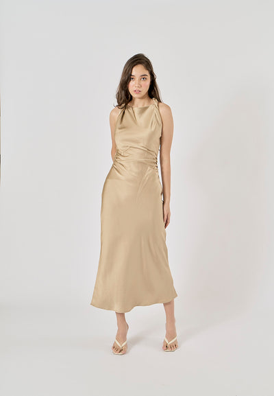 Seporha Khaki Cowl Neck Midi Dress