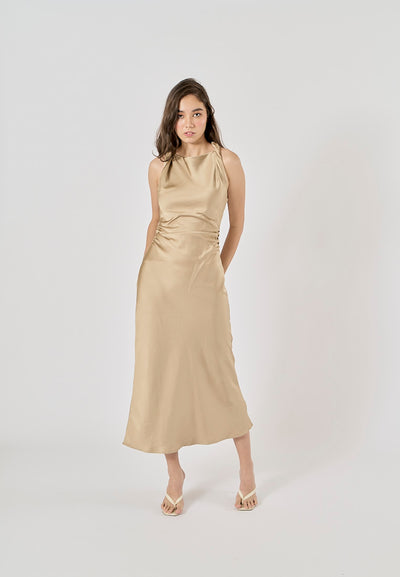 Seporha Khaki Cowl Neck Midi Dress