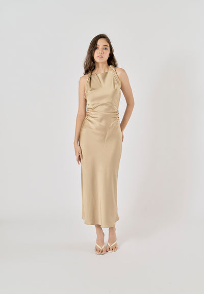 Seporha Khaki Cowl Neck Midi Dress