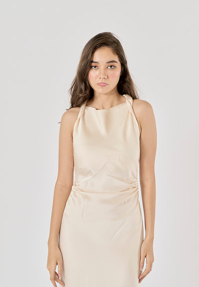 Seporha Beige Cowl Neck Midi Dress