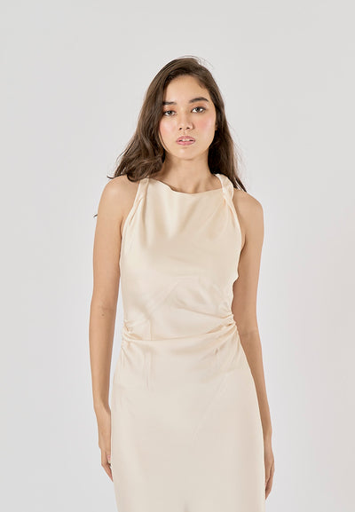 Seporha Beige Cowl Neck Midi Dress