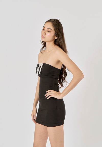 Cassiopeia Black Front Lace up Mini Tube Dress