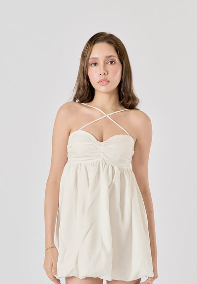 Liatris White Thin Srappy Pleated Mini Dress