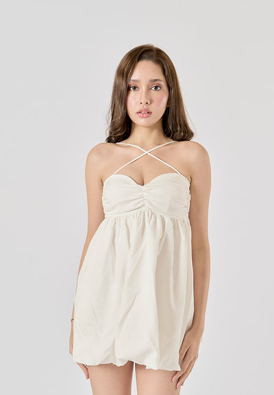 Liatris White Thin Srappy Pleated Mini Dress