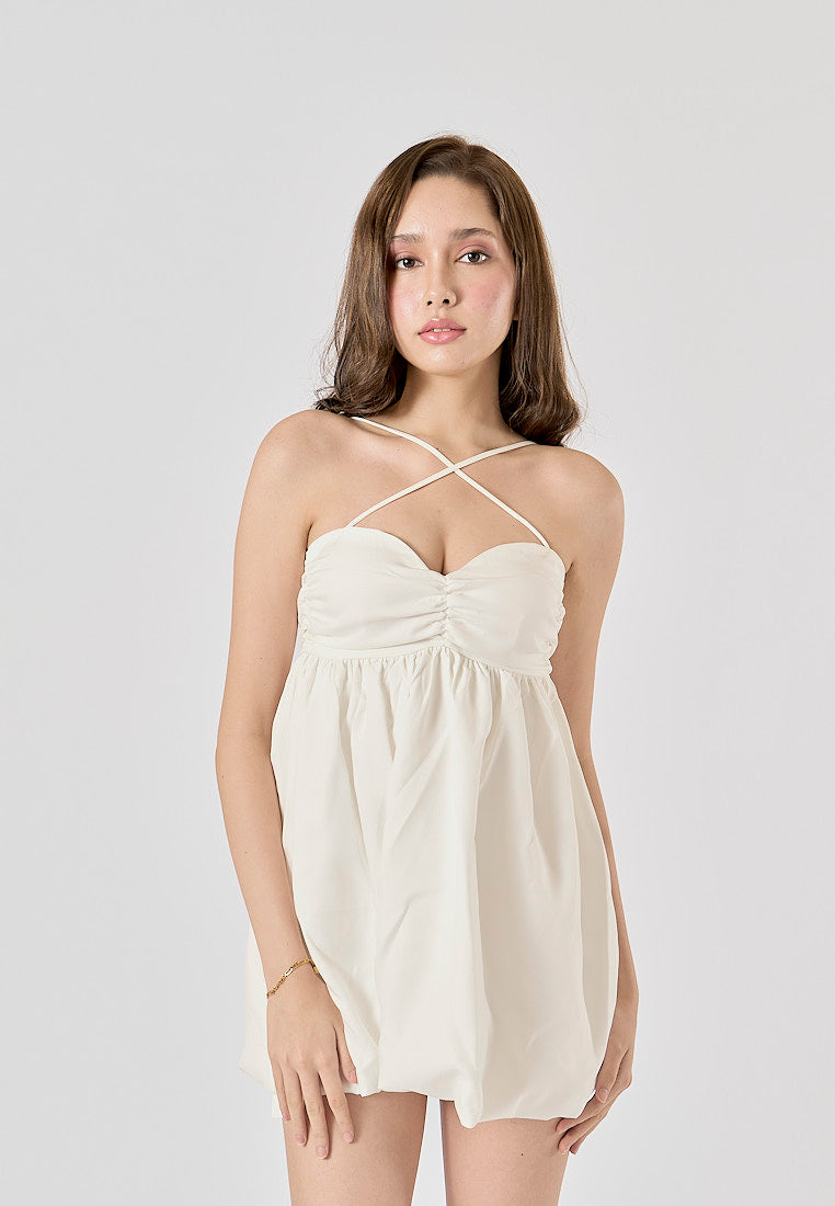 Liatris White Thin Srappy Pleated Mini Dress