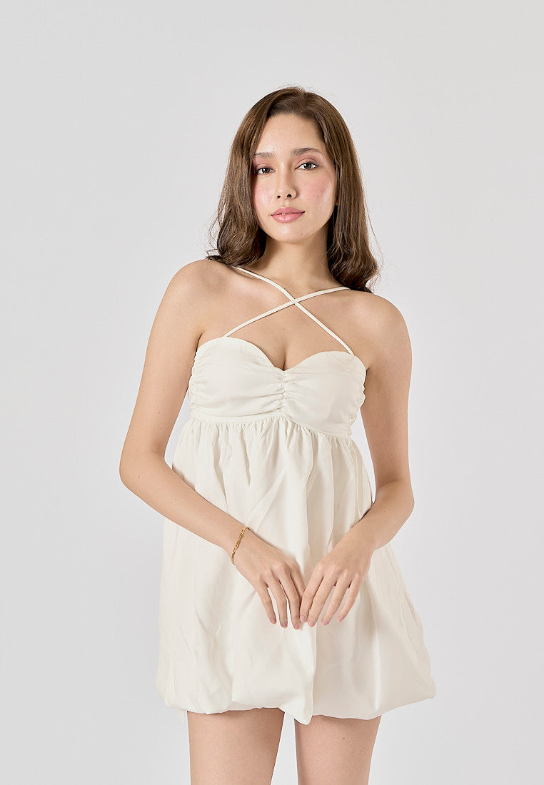 Liatris White Thin Srappy Pleated Mini Dress