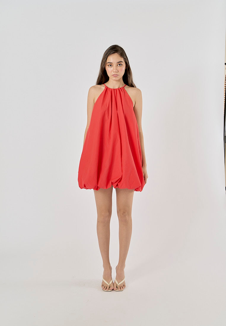 Devry Red Pleated Halter Mini Dress