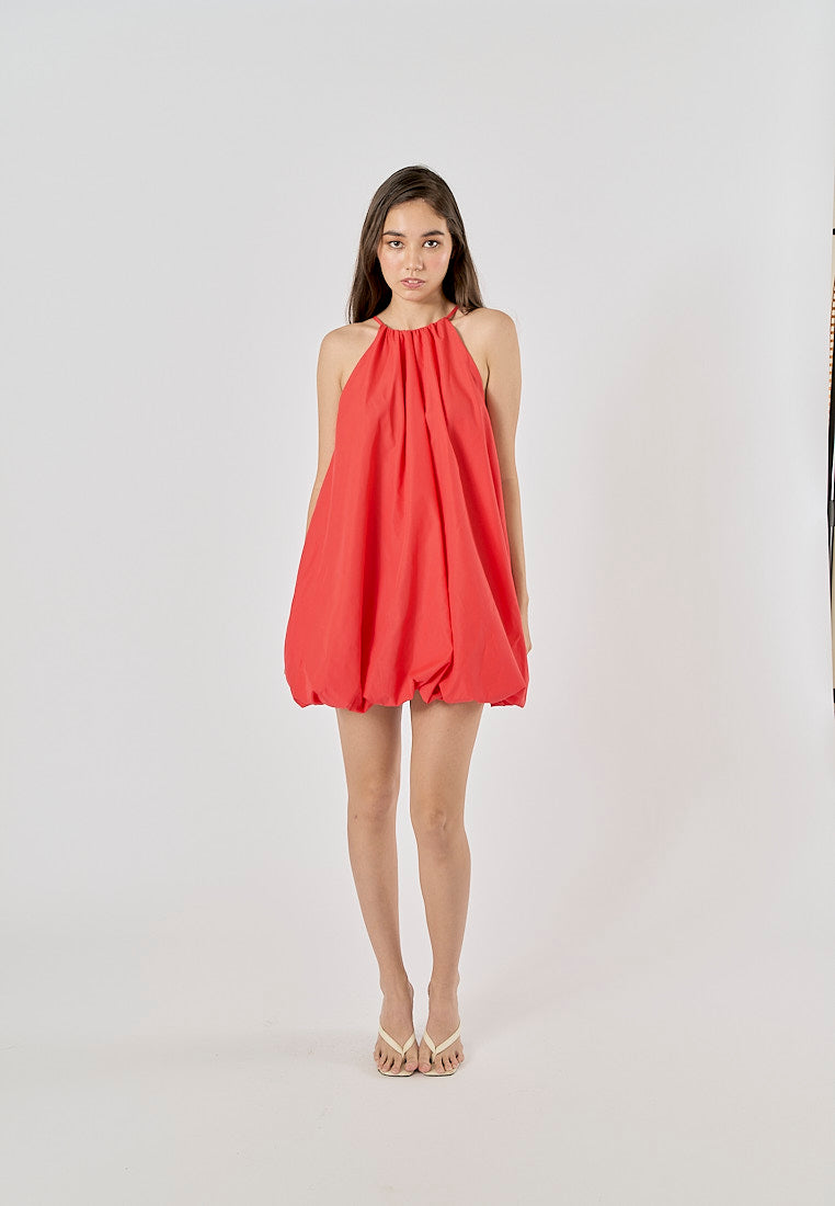 Devry Red Pleated Halter Mini Dress